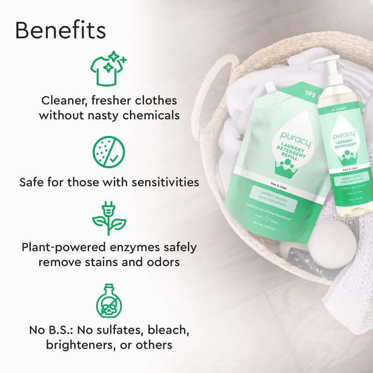 Puracy Natural Liquid Laundry Detergent with Stain Fighting Enzymes - Free & Clear, 16 fl oz